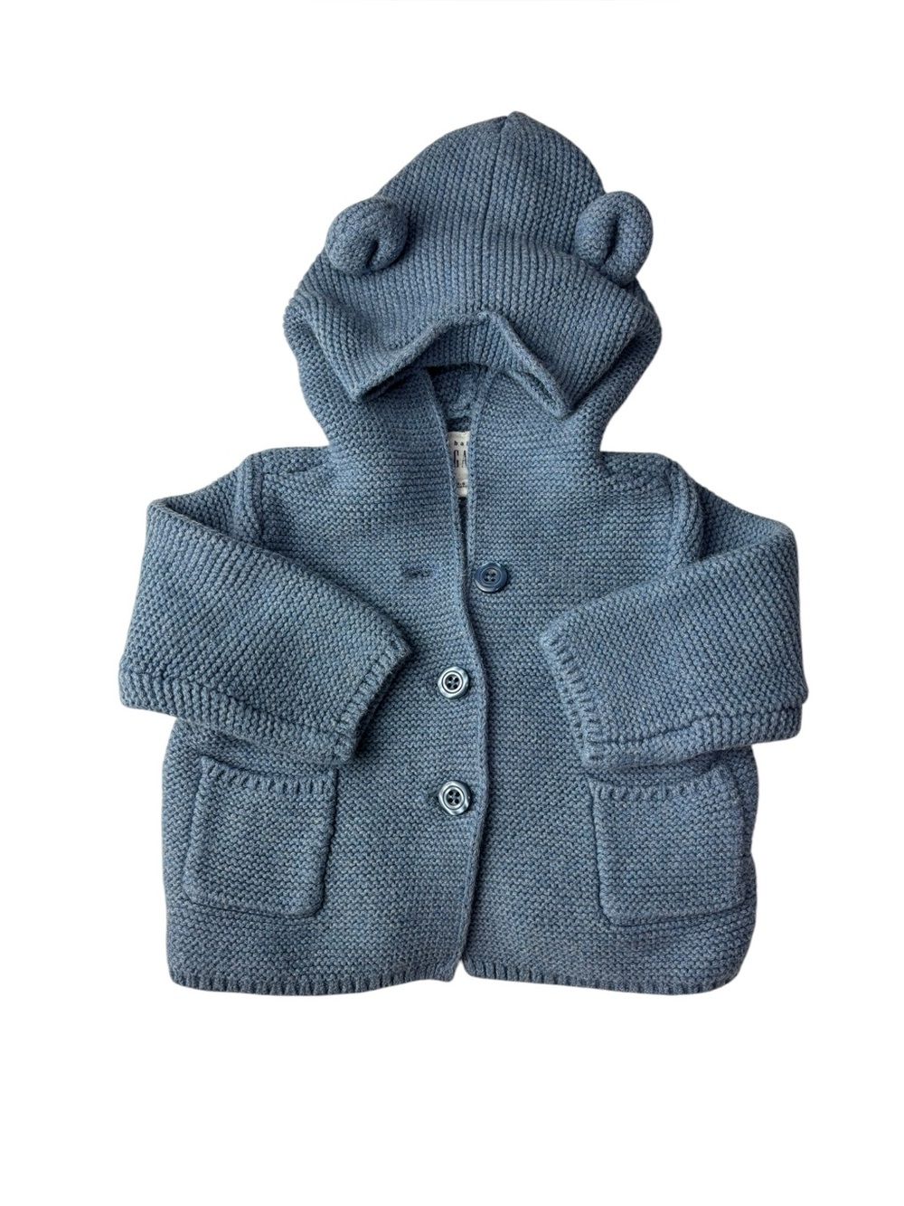 Baby Gap Garter Knit Cardigan Sweater bear ears indigo blue size 3-6 months